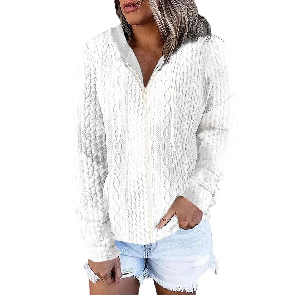Oversize S-5XL Donna Autunno Inverno Cappotti Casual Manica Lunga Jacquard Tessuto Con Cappuccio Top Moda Cerniera Solido Felpe Donna