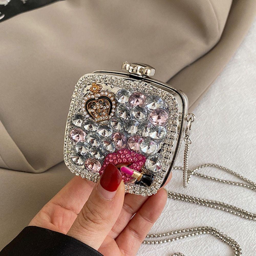 Gold/Silver Banquet Chain Bag Elegant Mini Lipstick Bag Handbag Rhinestone Evening Bag Women