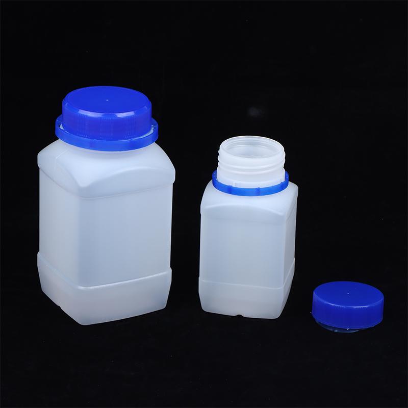 2 Piezas 250/500/800ml Blanco Plástico HDPE Vacío Cuadrado Botella Botella de Reactivo Laboratorio Muestras Frascos Antirrobo Azul Tapa de Rosca