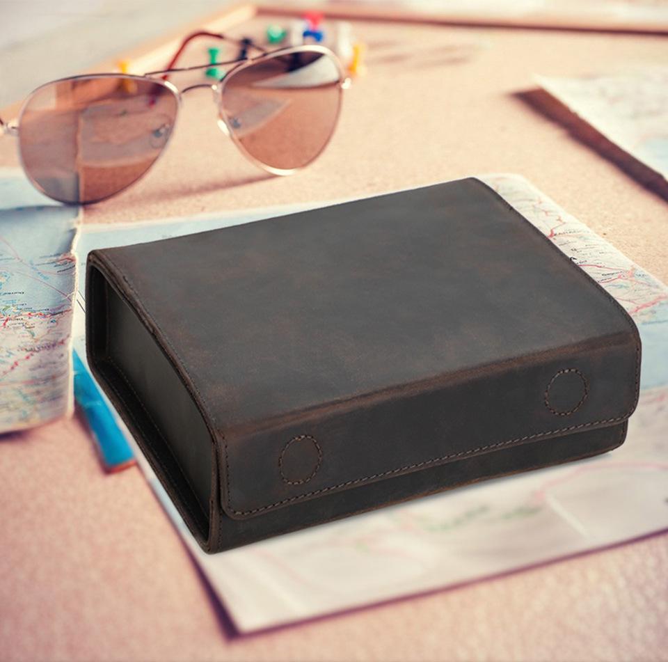 Set of 4 Handmade Vintage Crazy Horse Leather Eyeglass Cases with Magnetic Snap Closure