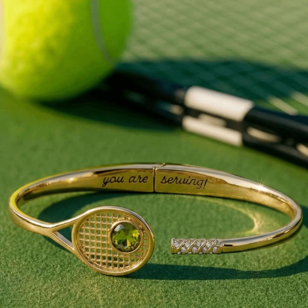 Metal Chain Tennis Racket Bracelet 18K Gold Plated Sport Style Tennis Racket Open Bangle Star Pearls Rhinestones Bracelet Girl