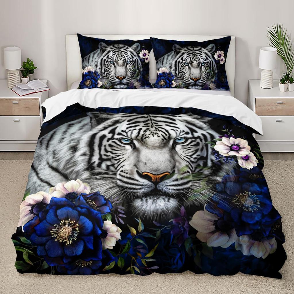 Tiger Duvet Cover Set For Teens Queen King Size Lightweight Quilt Covers Wildlife Pattern Bedding Set Bedroom Decor No Comforter
