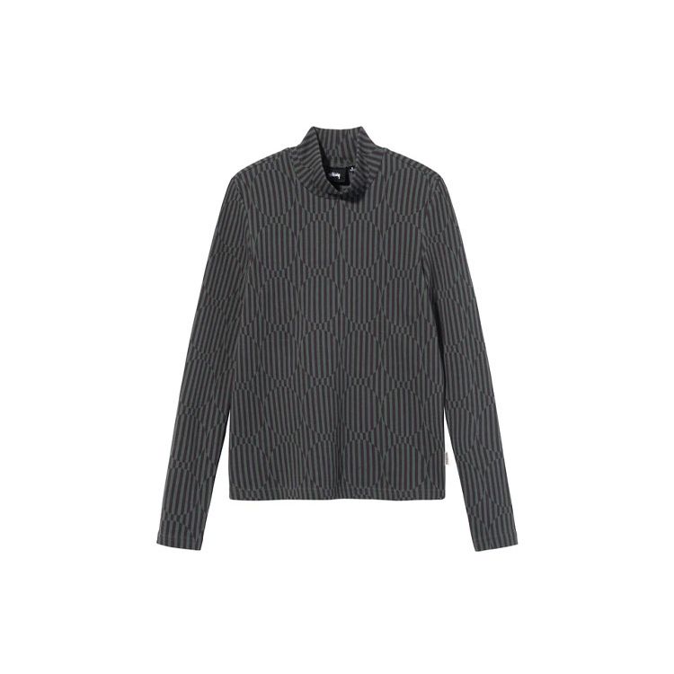 Stussy High Neck Striped Long Sleeve T-Shirt Women tops Black 214574
