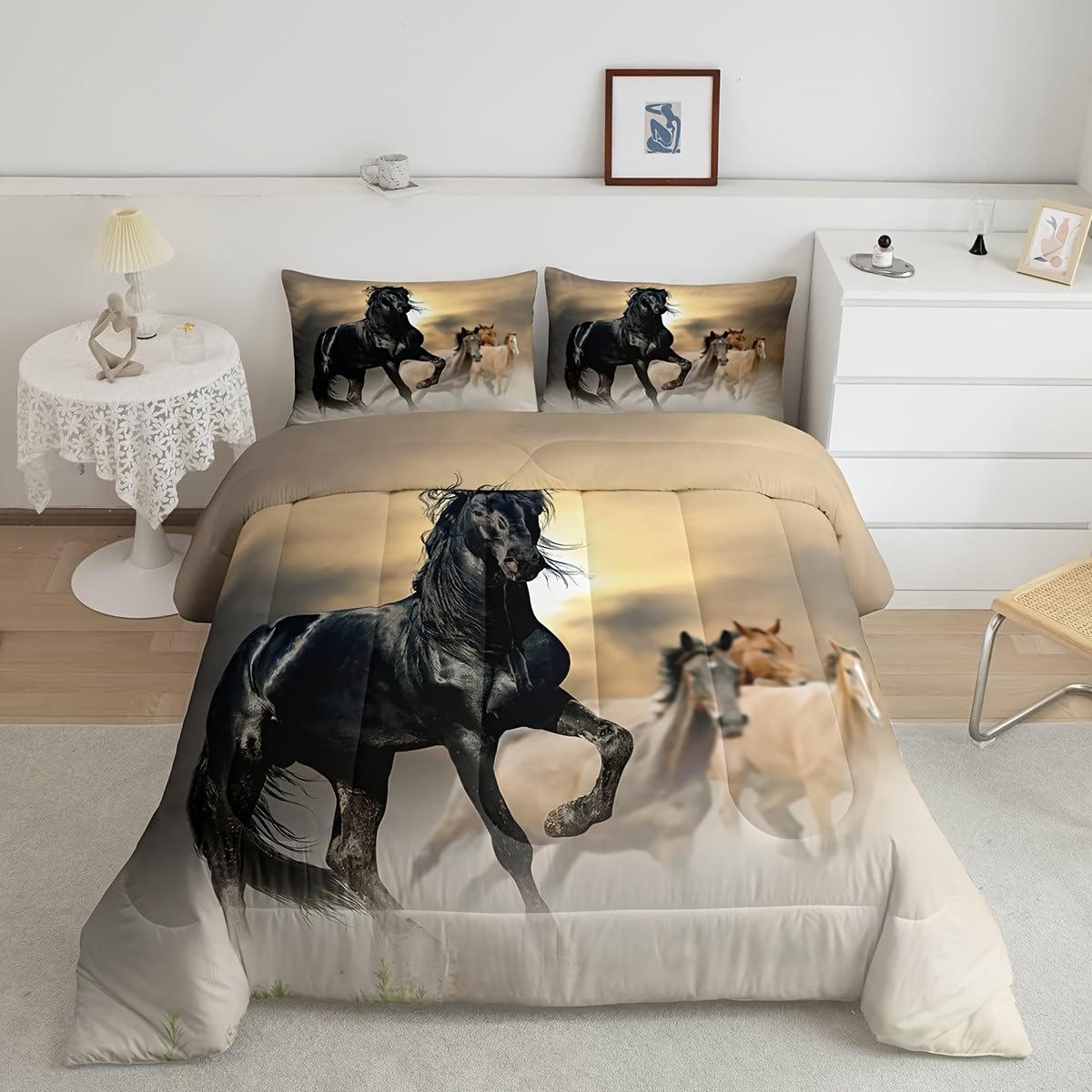 

Horses Bedding Set 3D Printed Duvet Cover Set Skin-Friendly Single Twin Double Size Bedroom Decor Duvet Cover Set Birthday Gift Eu Single 135x200cm