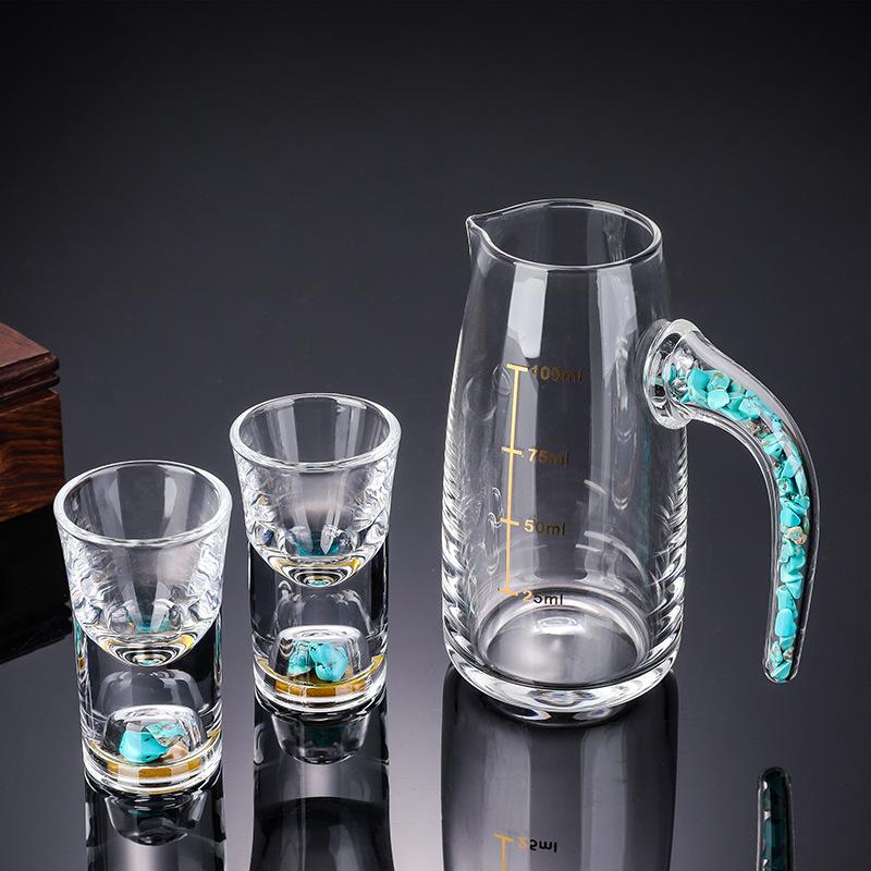 Kalíšek kulka sada kalíšků na bílý alkohol se zlatou fólií, odměrný kalíšek na bílý alkohol dělič vína dárková krabička, domácí pozlacený kalíšek na víno a skleněný kalíšek