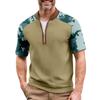 Men's Summer Camouflage Color Casual T-shirt Sports Breathable Zipper Collar Top