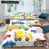 Truck Excavator King Queen Duvet Cover Yellow Tractor Bedding Set for Kids Boys Girls Cartoon Car Transporter 2/3pcs Quilt Cover