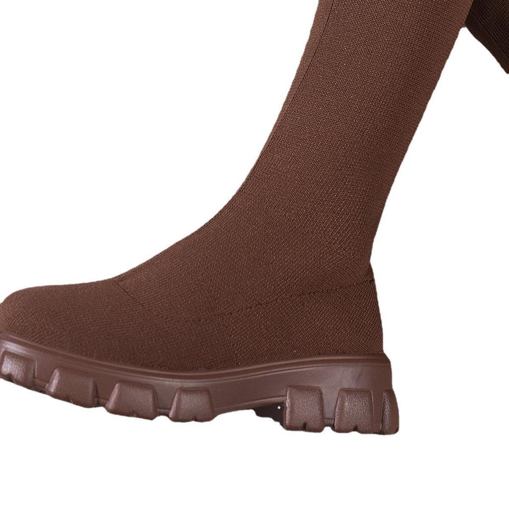 Herbst und Winter Neue Mode Übergröße Damenstiefel, Mittelhohe Stretchsocken, Stiefel, Muffins, Plateaustiefel im Martin-Stil