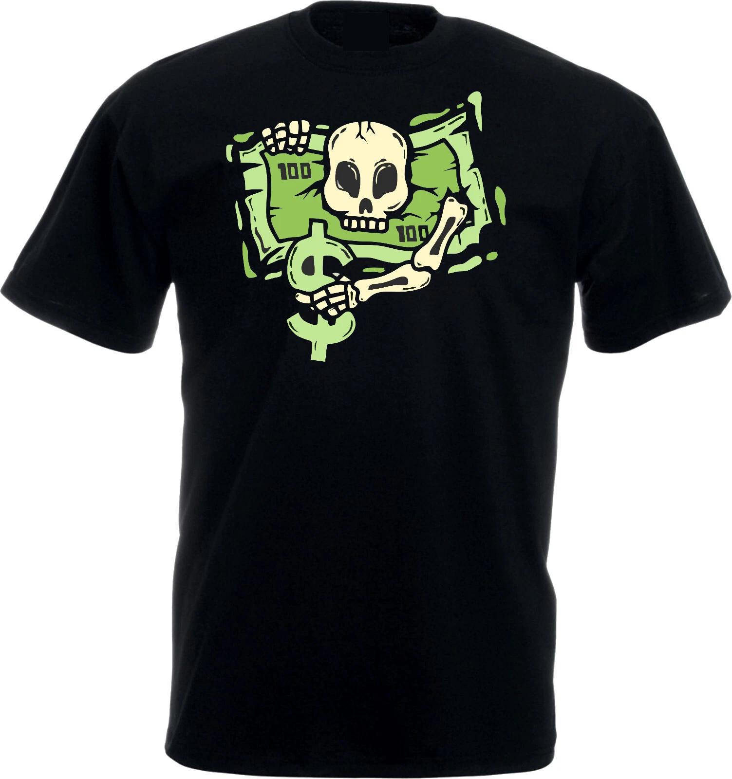 Skull 100% Cotton T-shirt Mens Tees Top, 100 Dollar Skull Shirt, Money cash Tee, Unisex Adult Tee Top 2XL