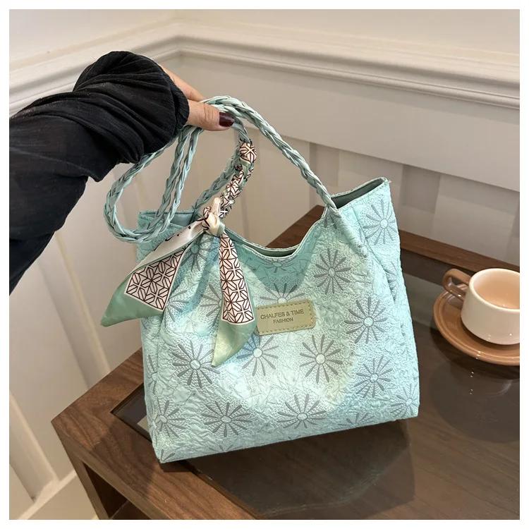 

Сумка через плечо Niche National Style с вышитыми цветами, летняя и осенняя, с ручкой и ленточным декором, женская, повседневная, для поездок на работу зелёный