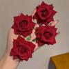 3Pcs Atmospheric Red Floral Hair Accessories, Rose Side Clips & Hair Pins