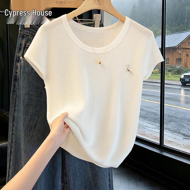 Women s Slim Fit Short Sleeve Round Neck Knit Top One Size
