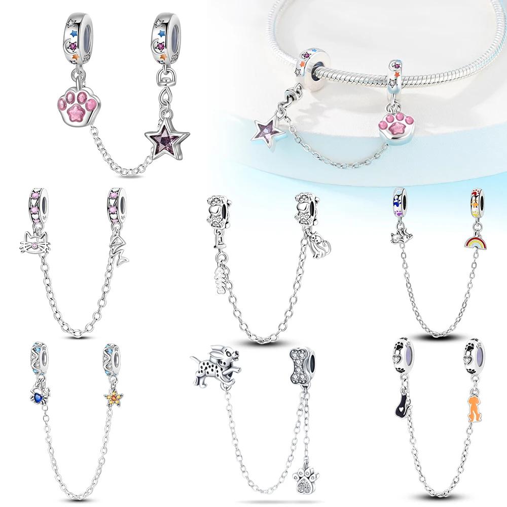 Annier Women's Charms Plata Fantasy Cat's Paw Cute Safety Chain Copper Colors For Charms Copper Colors Original Bracelet For Jewelry Making