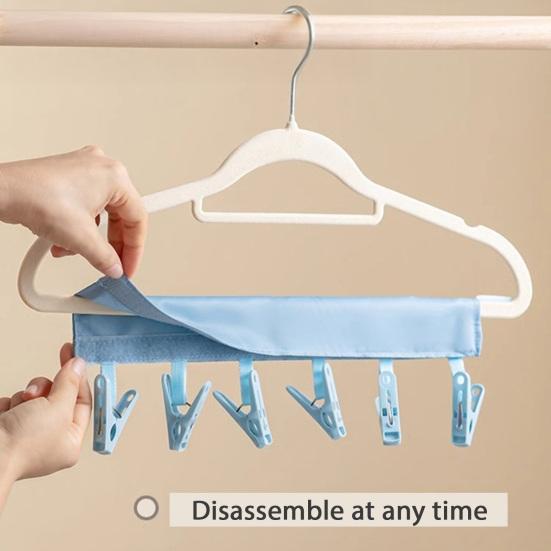 Folding Clothes Hanger Clips Towel Drying Rack Strong Load-bearing Fastener Tape Design Sock Underwear Hanger with 6 Clips