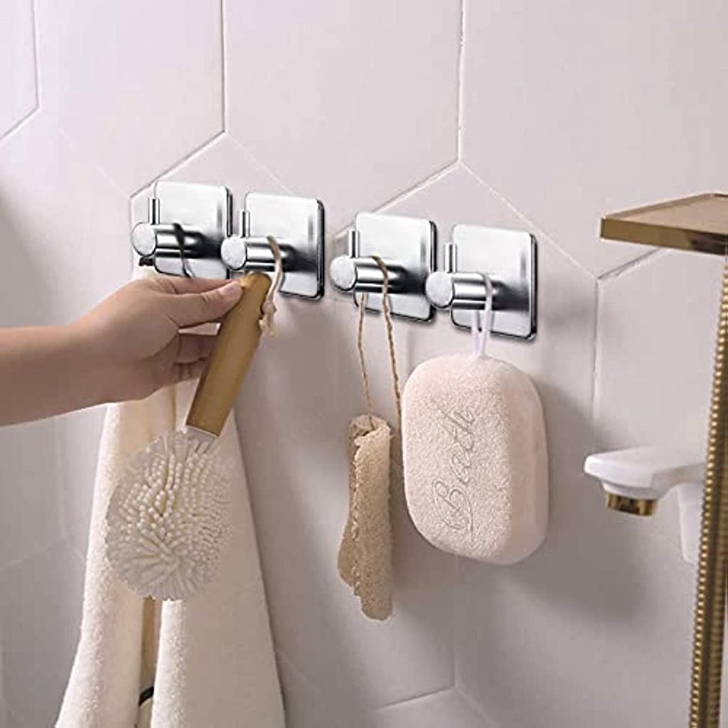 6 Stück Edelstahl-Wandaufkleber, Wandhandtuchhalter, Küchen-Badezimmerhaken, selbstklebende Aufhängung, 304 Edelstahl, Silber