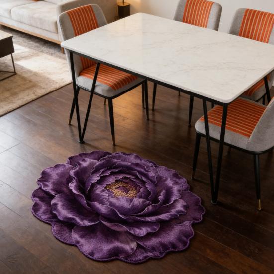 3D Blume Bereichsteppich Optische Illusion Blumenmuster Samtteppich Rutschfeste Plüschbodenmatte für Wohnzimmer Schlafzimmer Kinderzimmer Eingangsbereich