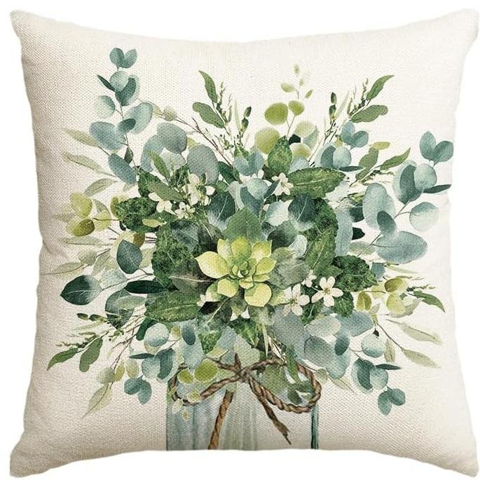 Easter Decoration, Spring Green Plant Linen Pillowcase, Car Sofa Lumbar Pillow Cushion