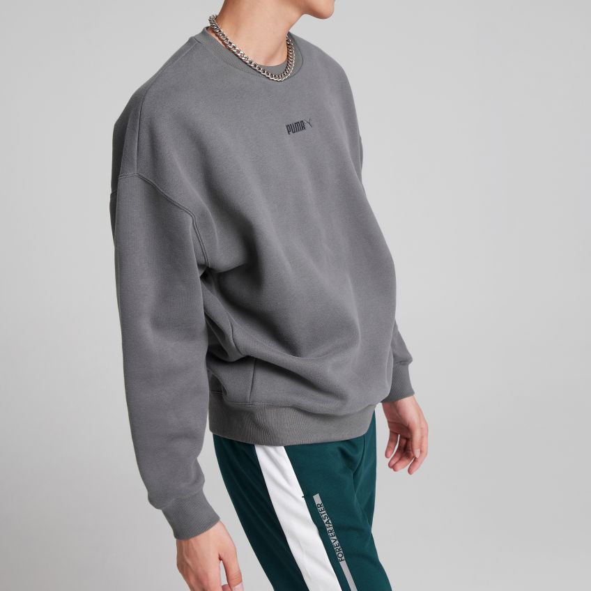 PUMA Solid Color Logo Embroidered Pullover Crew Neck Sweatshirt Men Tops Grey 534365-44