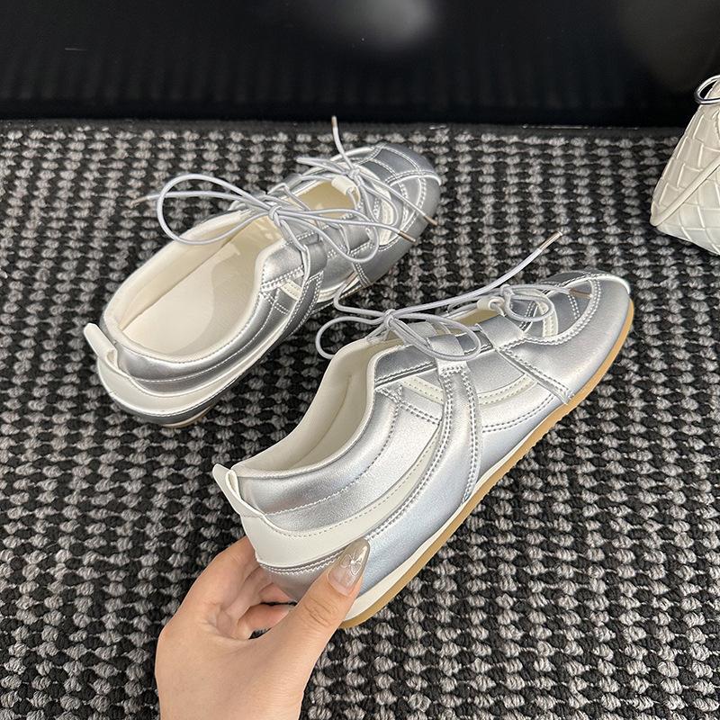 Mary Jane Ballet 5cm Jurchen single wind shoes casual shoes sweet sister leather sports Korean version inner height increase silver German trai