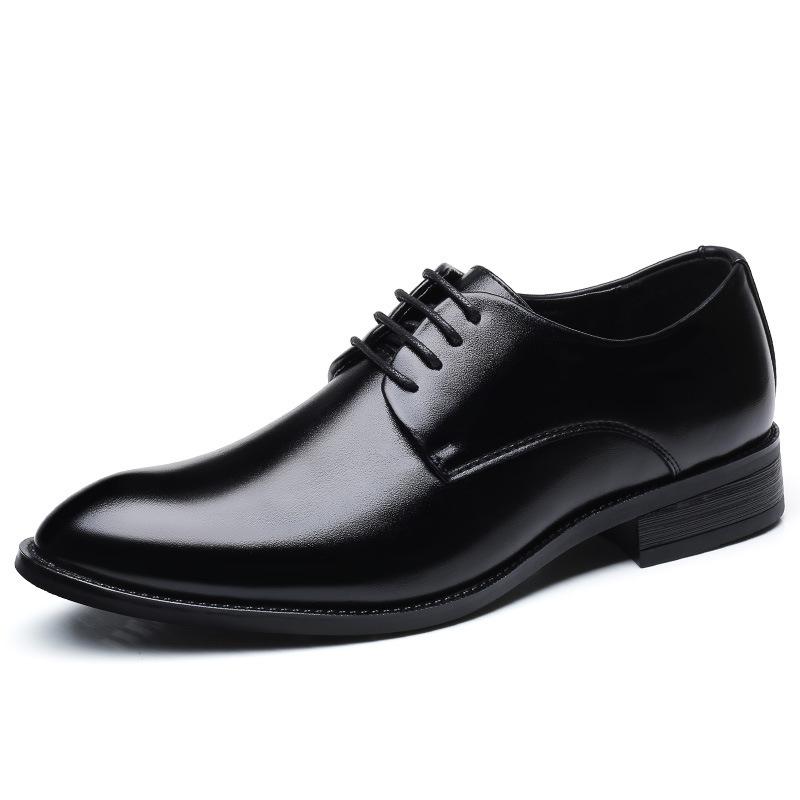 Men's breathable leather shoes formal business shoes pointed toe lace-up wedding shoes men's large size wish2025 foreign trade shoes men