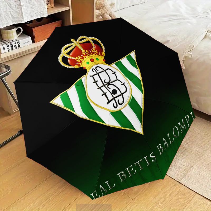 Parapluie Pliant Automatique avec Blason du Real Betis - Parapluie de Voyage à 8 Baleines avec Ouverture/Fermeture Automatique et Cadeaux Portables pour les Fêtes ou les Anniversaires