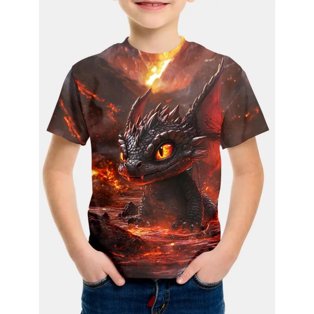Children's Clothing T-Shirts for Boys Short Sleeve Child T-Shirt Fashion 3D Dragon Graphi Print Casual Girls Summer Clothes Tops