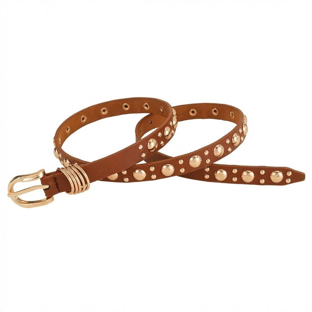 Metal Buckle Rivet Heavy Metal Belt Pu Leather Dress Waistband  Women's