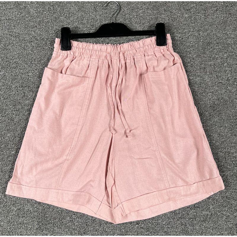 

Fashion Foreign Trade Original Order Plus Size Women s Linen Blend Stripes Pocket Summer Home Outwear Important Shorts Pink XL