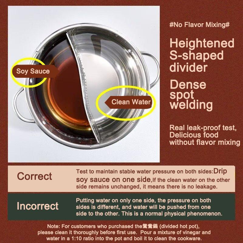 28cm Roestvrij Staal Dubbel Compartiment Dubbele Pan Hotpot Kookpan Gasfornuis Compatibel Pan Chinese Hot Pot Keuken Soep Kookpan