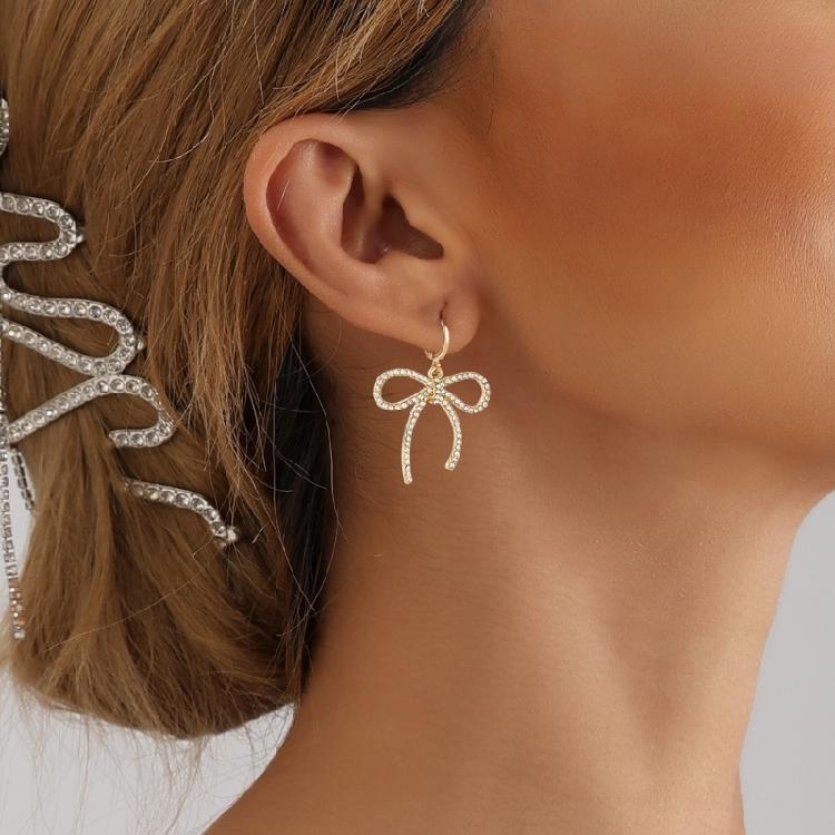 Chic Gold Plated Bowknot Metal Earrings Adornment Fashion Ear Studs Jewelry