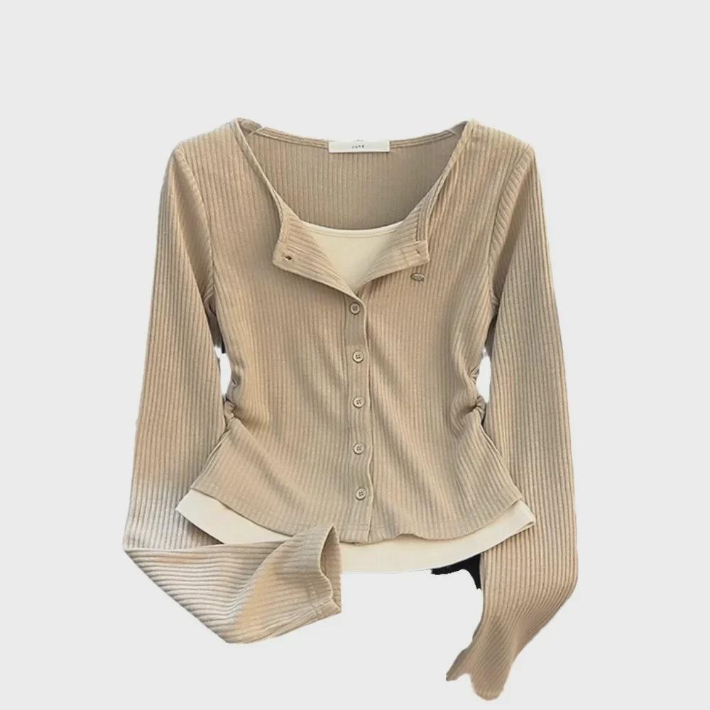 Women's Slim Fit Fake Two-Piece Long-Sleeve T-Shirt – Unique Early Autumn 2024 Design