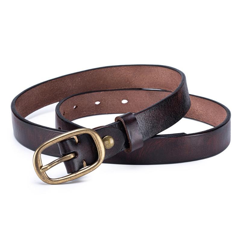 Genuine leather retro pure copper buckle handmade women's belt first layer vegetable tanned cowhide casual versatile belt with jeans