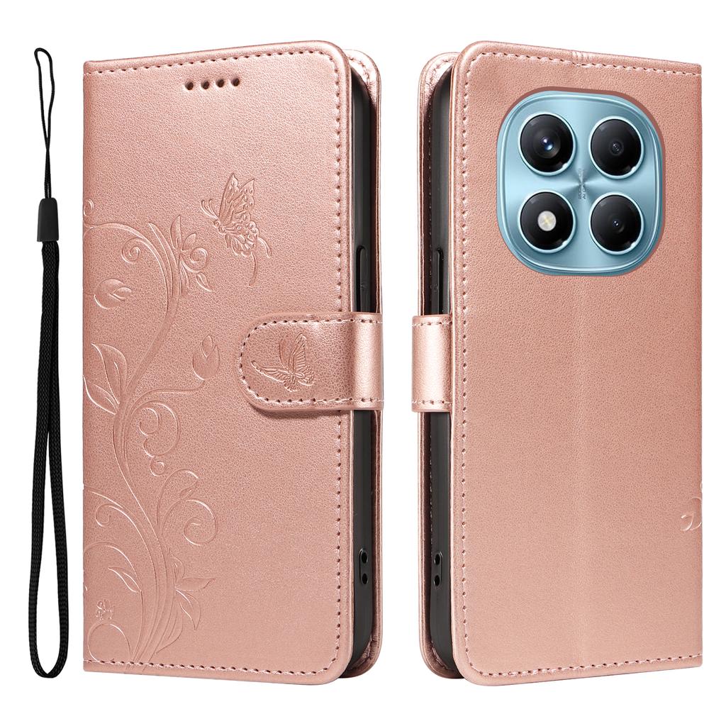 For Xiaomi Redmi Note 14 Pro 4G PU Leather Cases Flower Pattern Wallet Stand Phone Cover with Strap