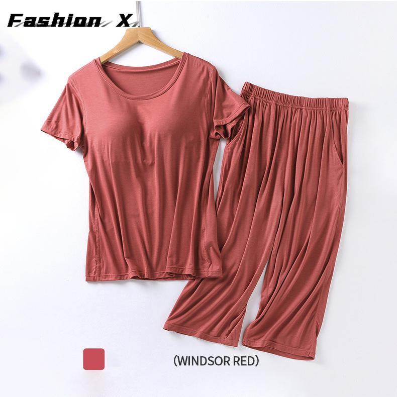 Women's Pajamas Two Piece Short Sleeve Wide Leg Pants Large Size Homewear Set