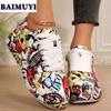 Random Graffiti Women Flats Sneakers Casual Running Shoes Winter 2025 Trend Brand New Sport Travel Shoes Hiking Mujer Zapatos