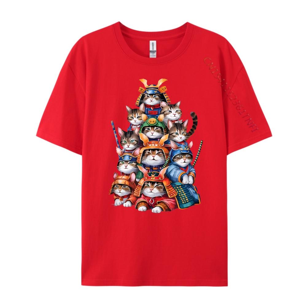 Cute Japanese Samurai Cat Aesthetic Ninja Ink Art Mens Designer Clothes Vintage Plus Size Plain Shirt High Quality Fathers Day S