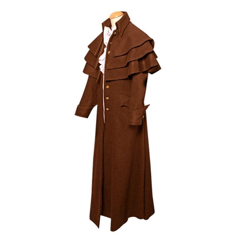 

Mens Medieval Retro Steampunk Trench Coat Gothic Jacket Cosplay Costume Coffee,5XL