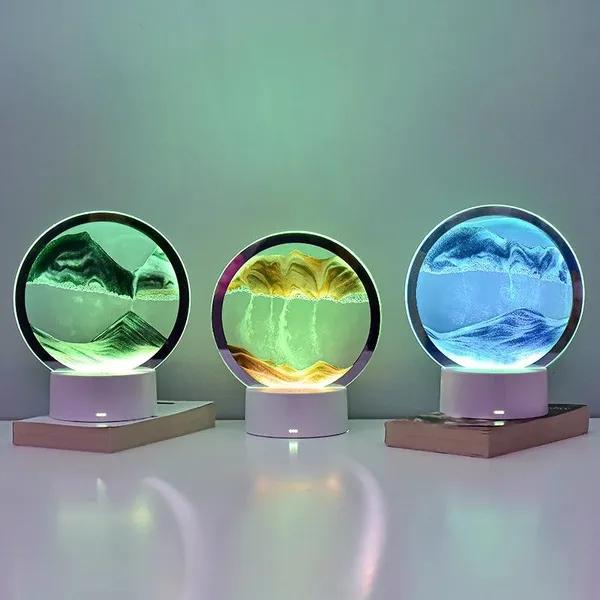 1PC dimmerabile 3D Moving Sand Art lampada da tavolo RGB cambiamento di colore dinamica clessidra luce notturna Home Office Decor regalo di Natale