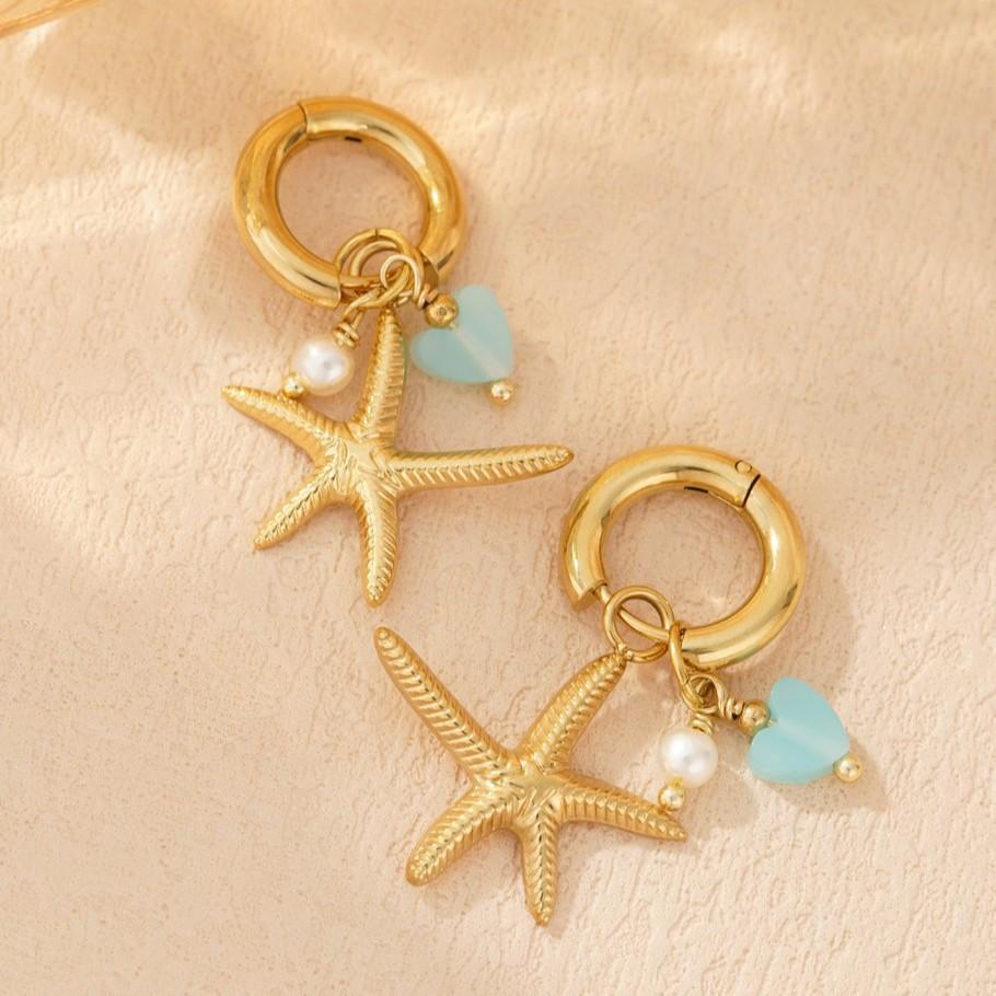 18K Gold-Plated Stainless Steel Crab Flower Ocean Earrings