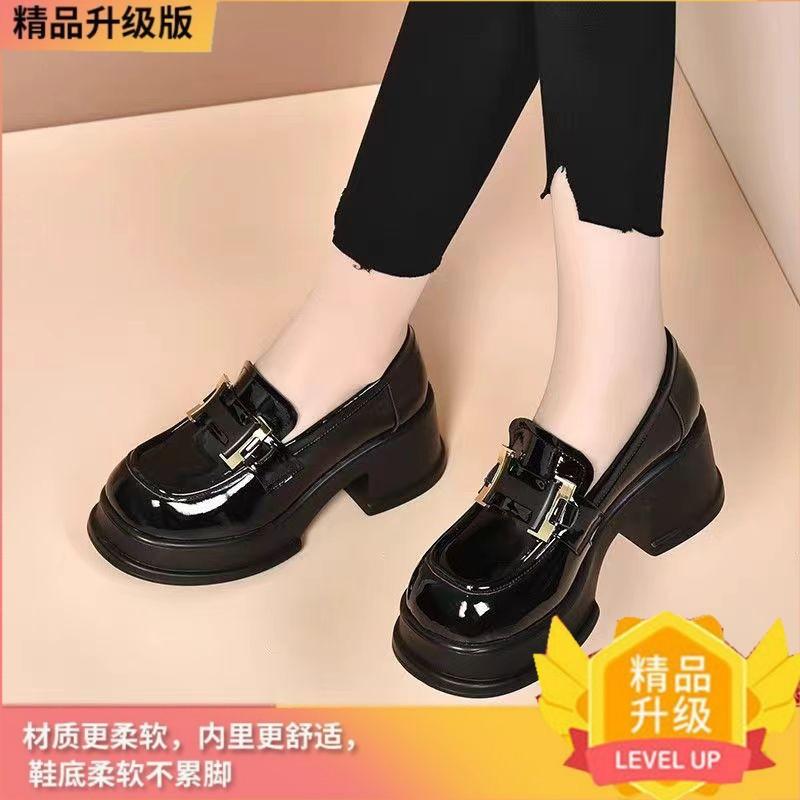 High-heeled platform loafers 2025 spring and autumn new small height-increasing single shoes British style one-pedal small leather shoes women