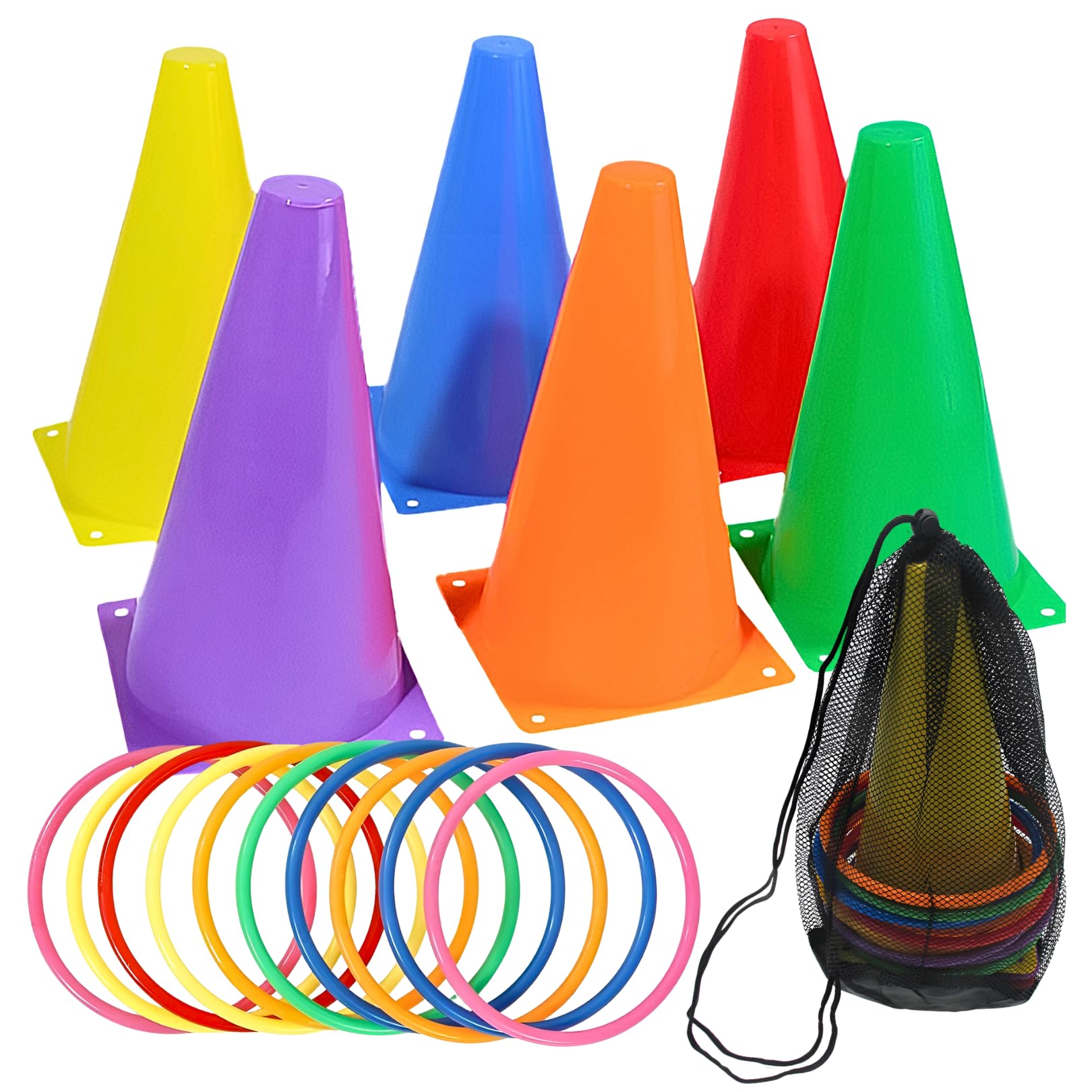 

Charmoon Ring Toss Set with Colored and Storage Perfect for Indoor and Outdoor and Toys and Games Cones, Rings, Bag, Play, Festivals, Parties, Kids