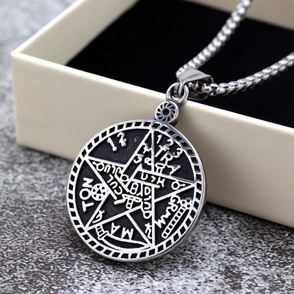 Stainless Steel Unisex Pendant Necklace: Seal of Solomon Design