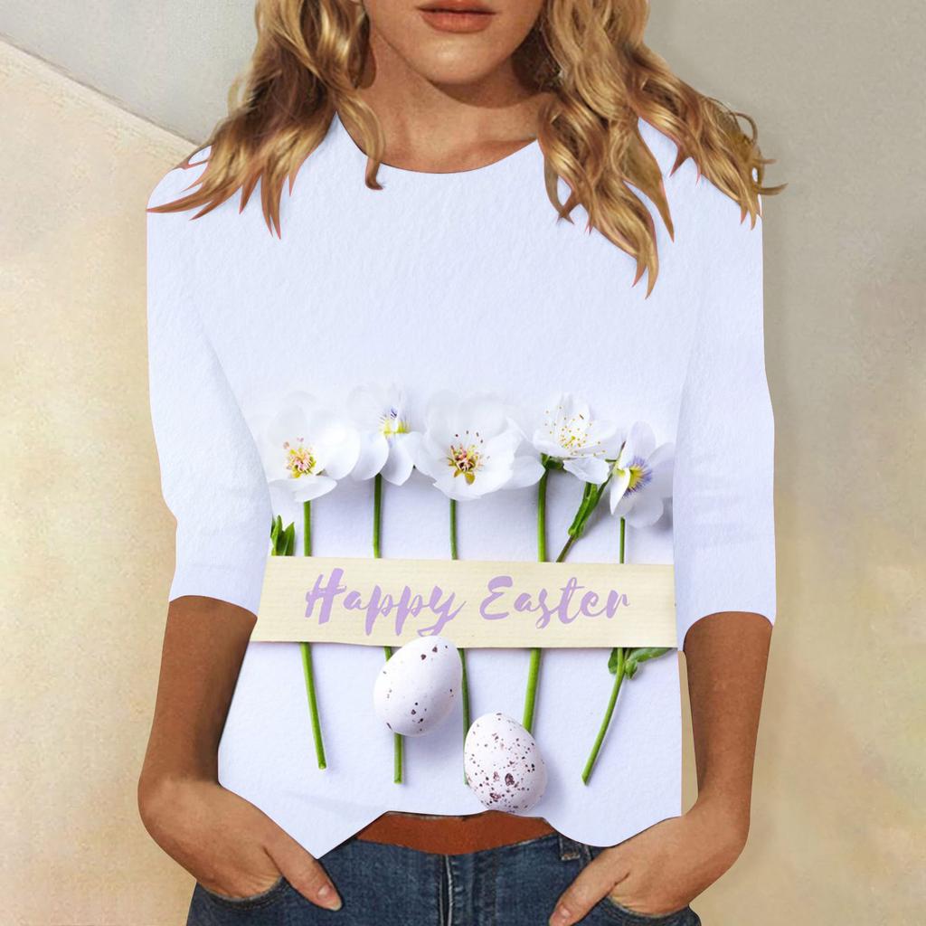 Round Neck 3D Rabbit Festival Printed Top Fashionable Casual Long Sleeved Women's T-shirts
