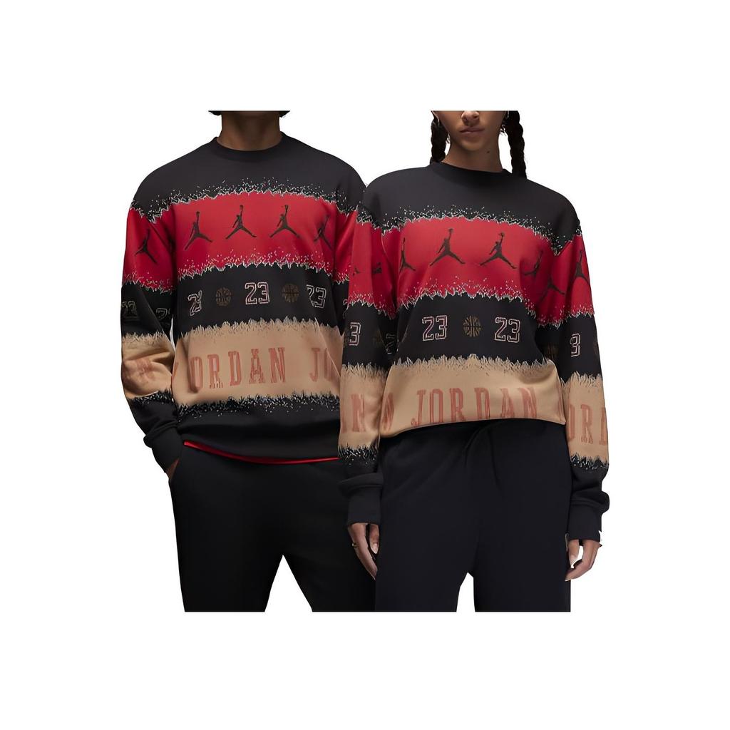 Jordan Essentials Holiday Logo Retro Letter Print Ribbed Crewneck Sweatshirt Unisex Sweatshirt Red FD7463-687