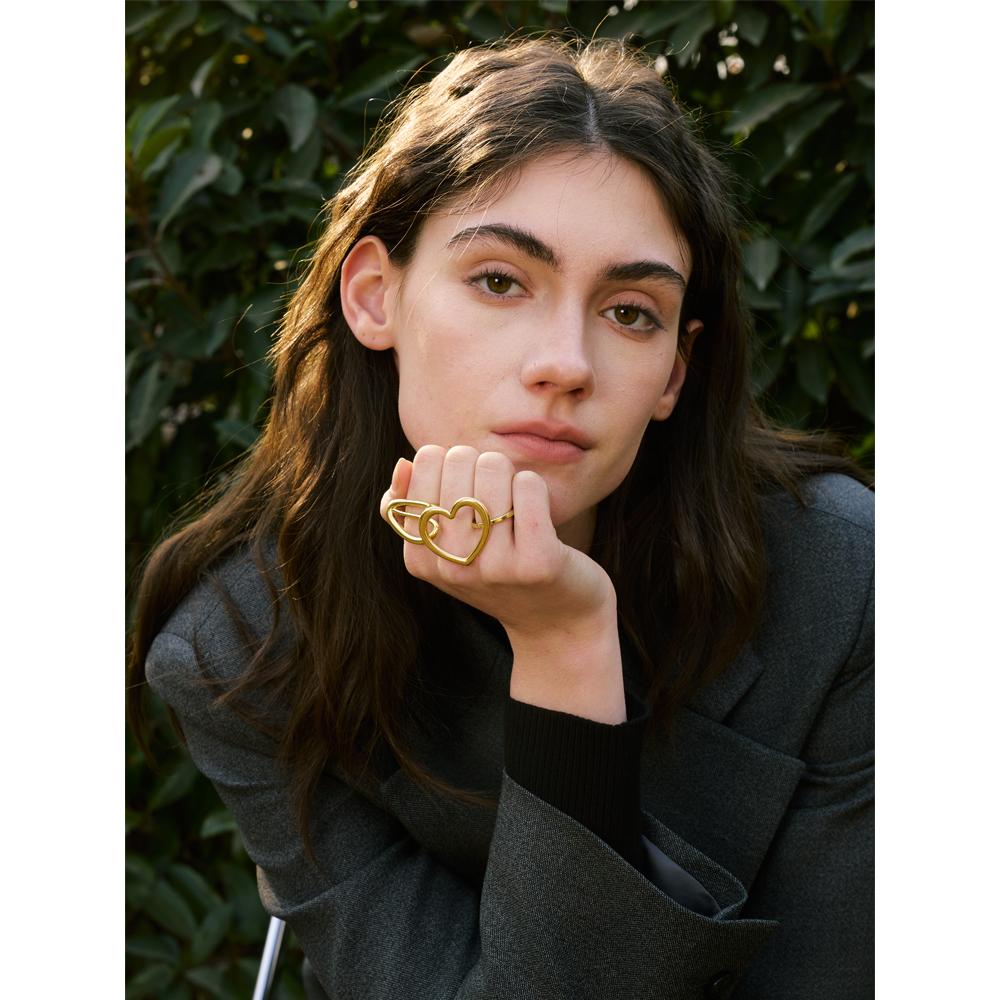 Yhpup Minimalistischer Edelstahl Herz Geometrisch Hohl Ring Glattes Metall Kreativer Charme Finger Schmuck Bijoux Femme