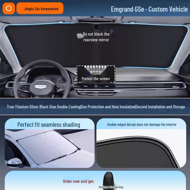 Geely Car Sunshade: Heat-Insulation Windshield Curtain for 25 Models, including Xingyue L, Xingyuan, Xingrui, Emgrand, Boyue L, and Panda MINI.