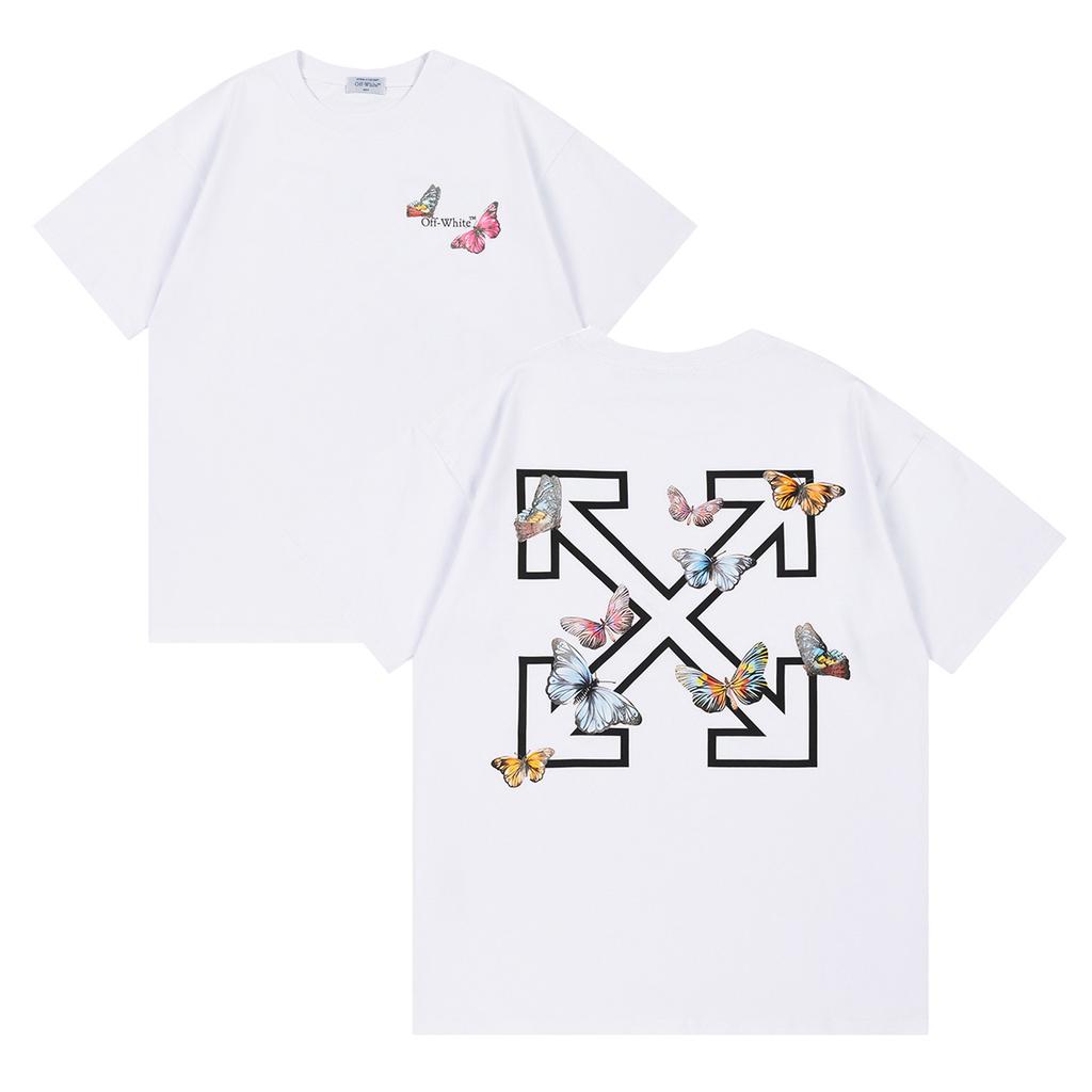 Off-White 2025 Primavera/Estate Nuove T-shirt da Uomo e da Donna a Maniche Corte e Girocollo con Motivo a Farfalla e Freccia