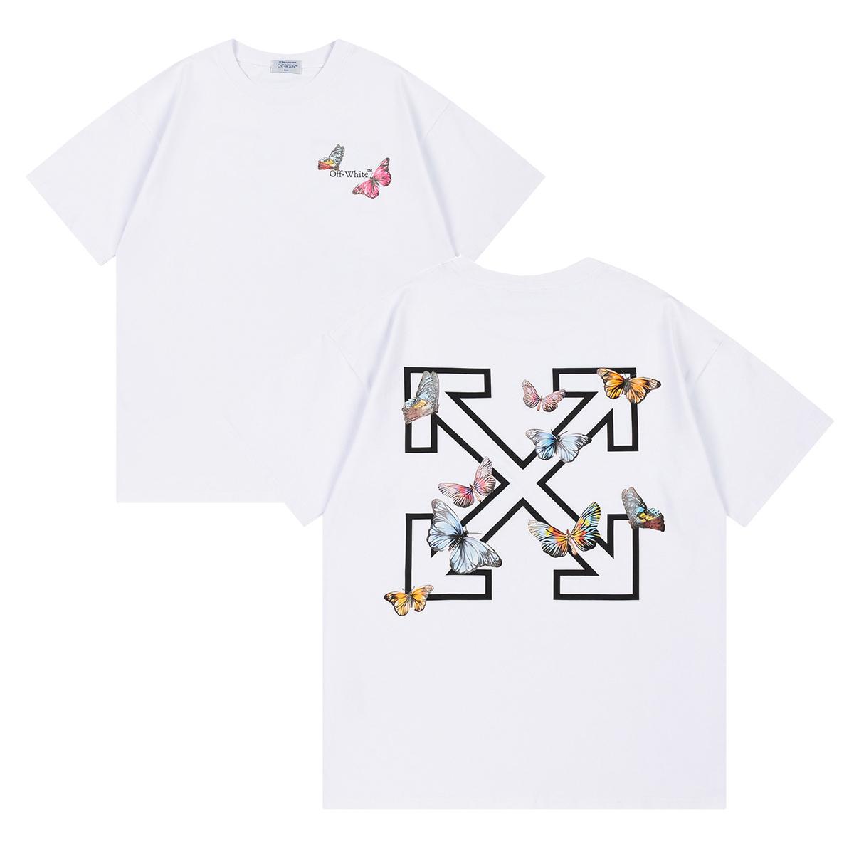

Off-White 2025 Spring/Summer New Butterfly Arrow Pattern Round Collar Short Sleeve Men s and Women s T-shirts M білий