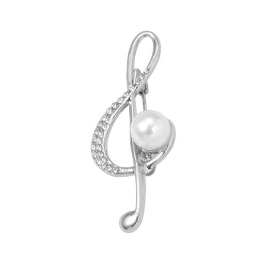 Musical Note Shape Brooch Pin, Imitation Pearl Rhinestones Inlaid Lapel Badge for Dress, Coat, Shawl, Gift for Mother, Wedding