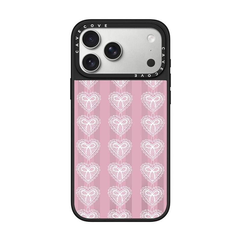 

Red Striped Lace Heart Case for Apple 17 Pro Max, 16, 15, 14 - Trendy High-End Design iPhone 16 Pro